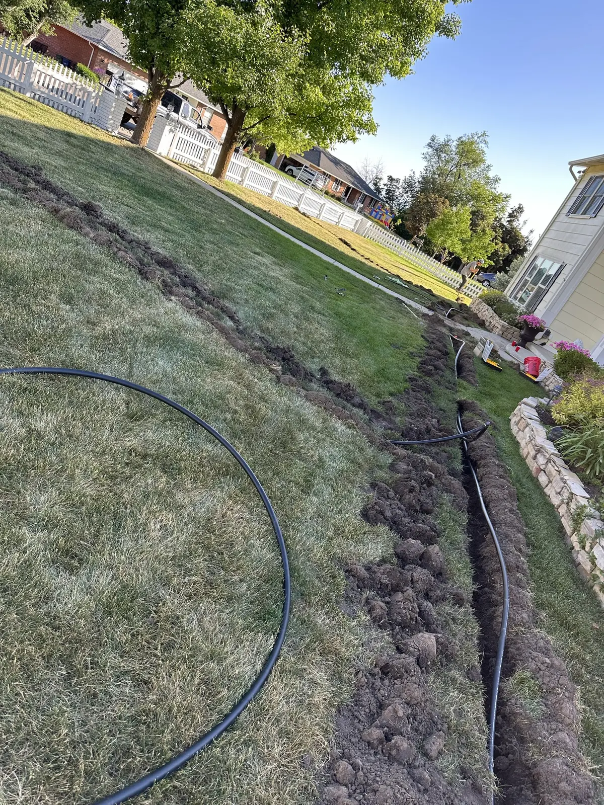 Trench across the lawn