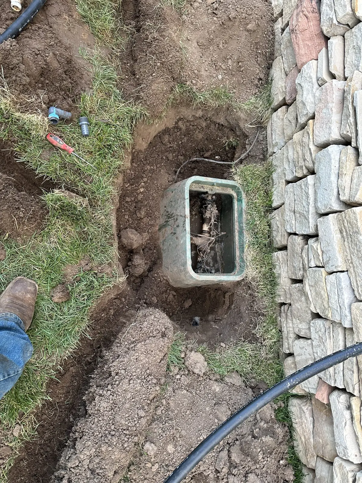 Trench along a garden wall